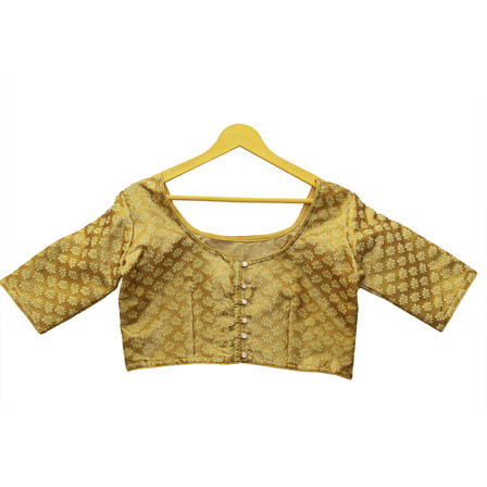 Golden and Olive Green Leaf Silk Brocade Blouse-30133