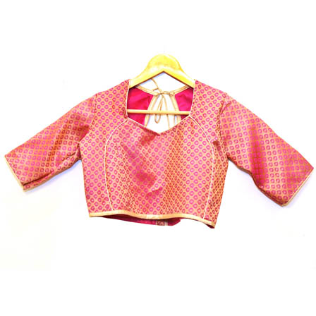 Golden and Pink Leaf Silk Brocade Blouse-30087