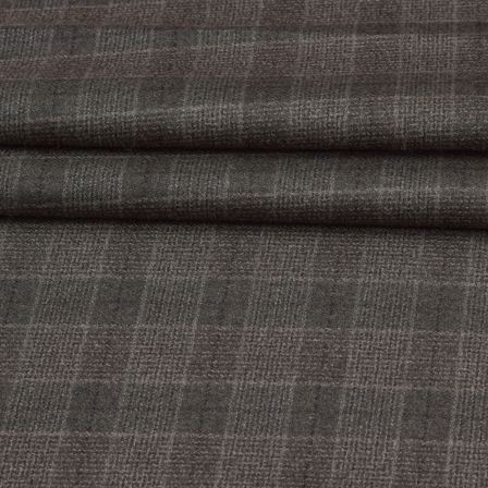 Gray Black Checks Tweed Wool Fabric-90640