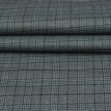 Gray Black Checks Tweed Wool Fabric-90725