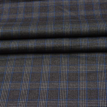 Gray Black Checks Tweed Wool Fabric-90746