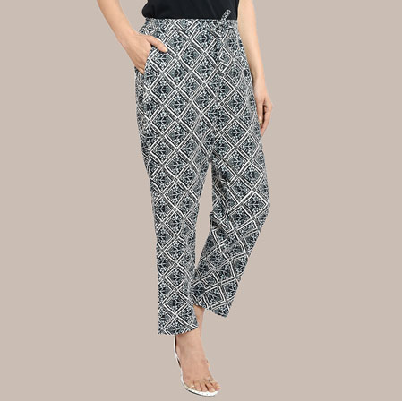 Gray Black Cotton Floral Pant-36303