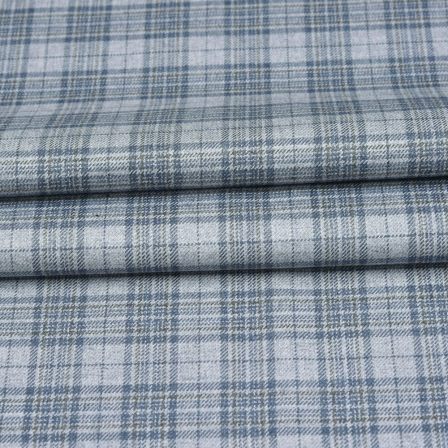 Gray Blue Checks Tweed Wool Fabric-90702