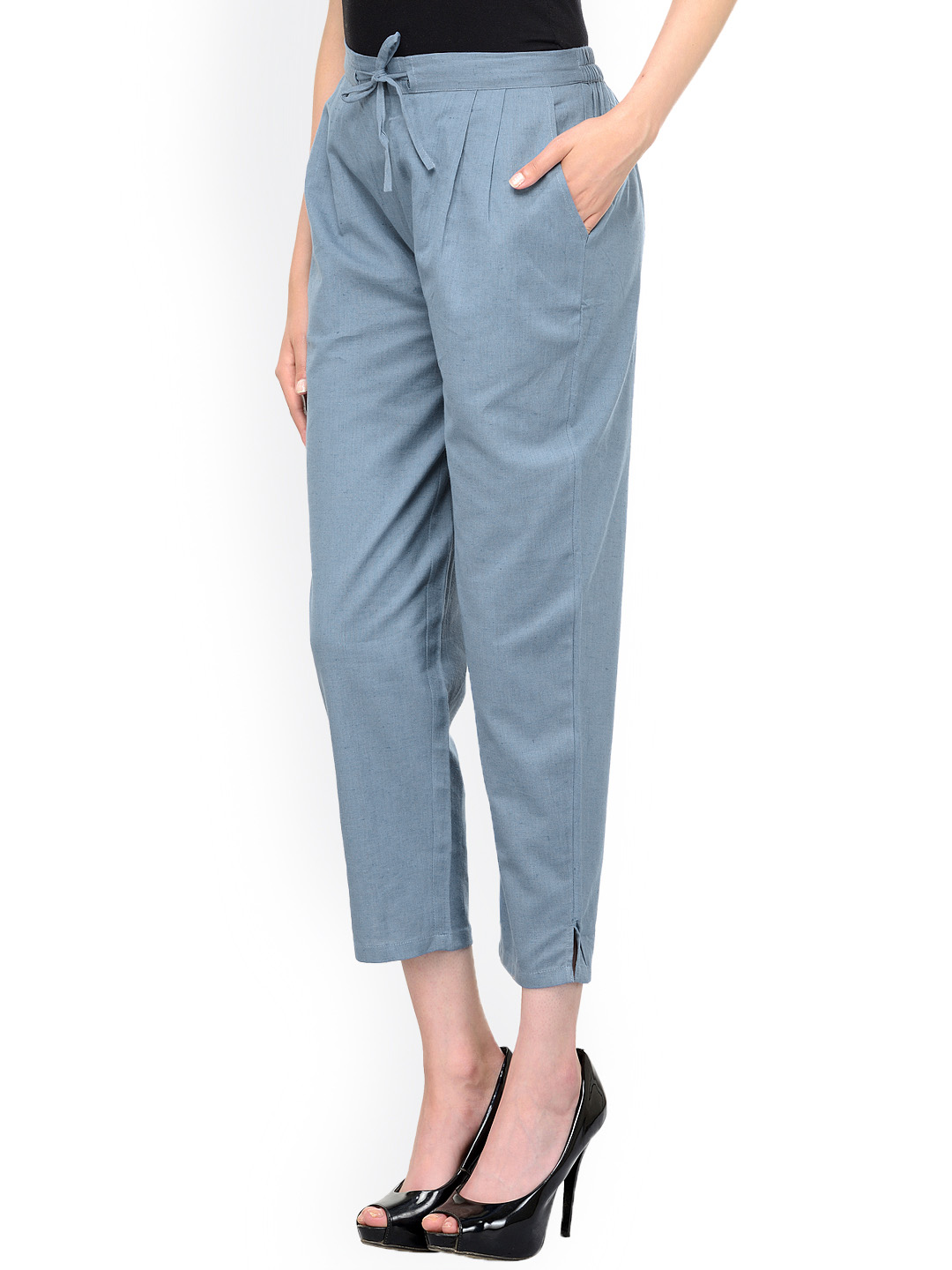 Gray Cotton Cropped Pant-33543