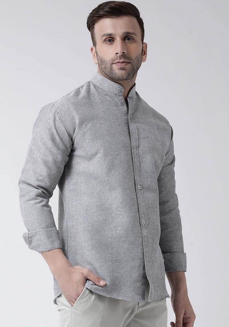 Gray Cotton Handloom Men Shirt-48742
