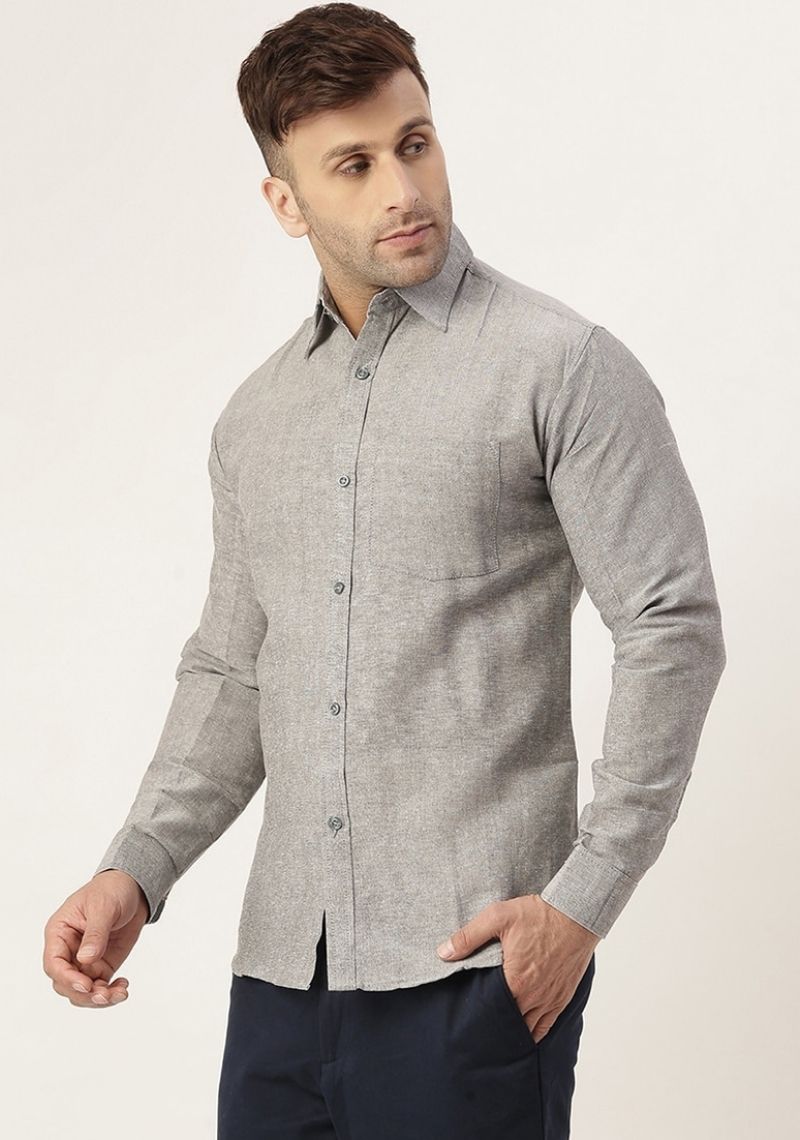 Gray Cotton Handloom Men Shirt-48750
