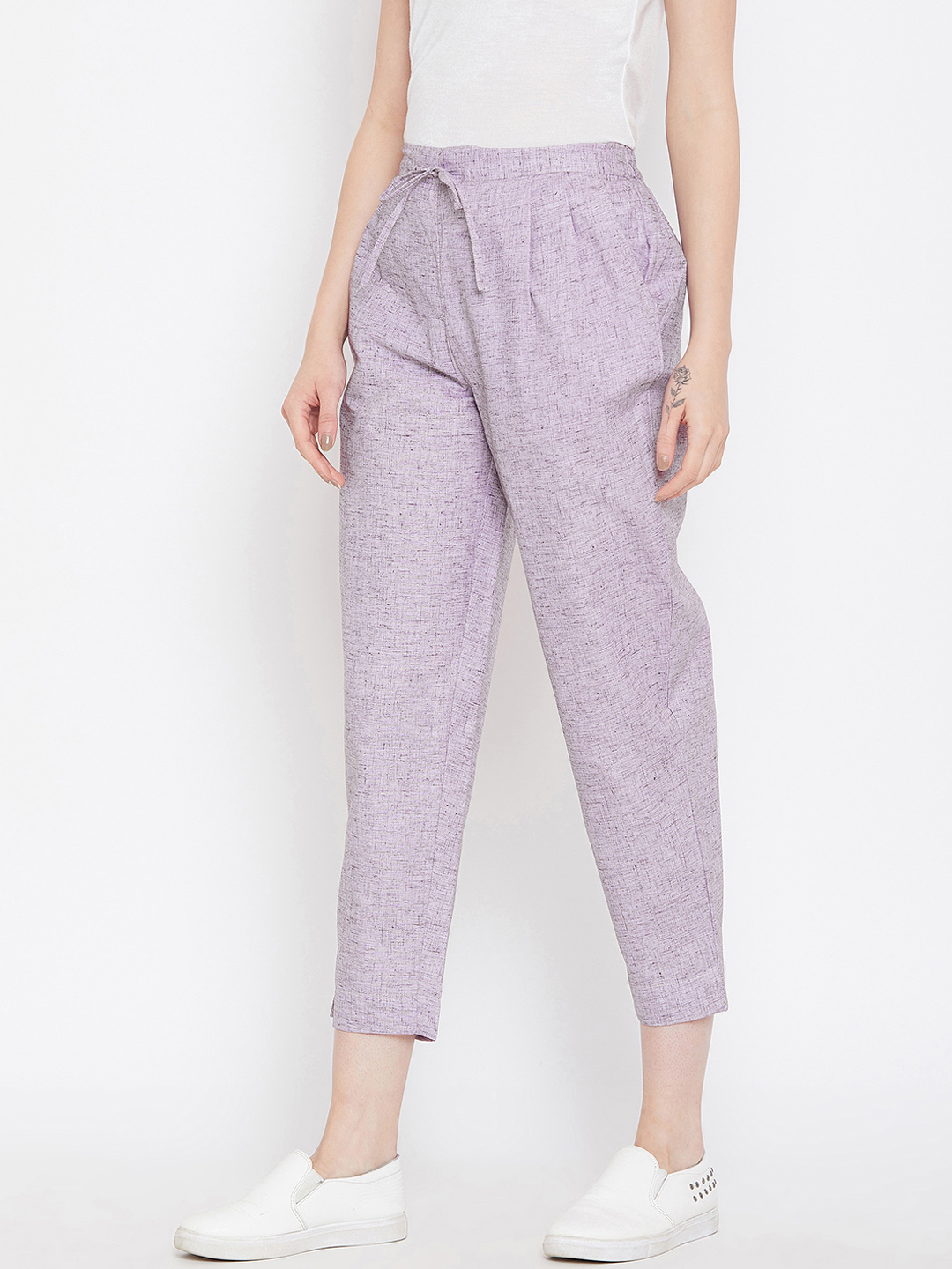 Gray Cotton Cropped Pant-33550