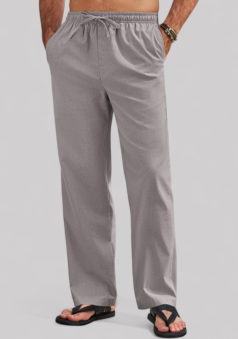 Gray Linen Relaxed Fit Men Pant-50189