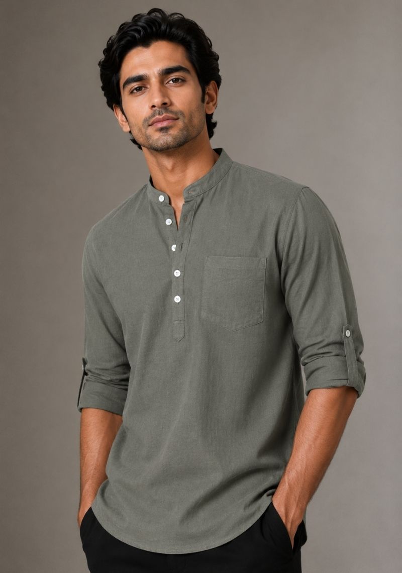 Gray Linen Solid Short Kurta-51022