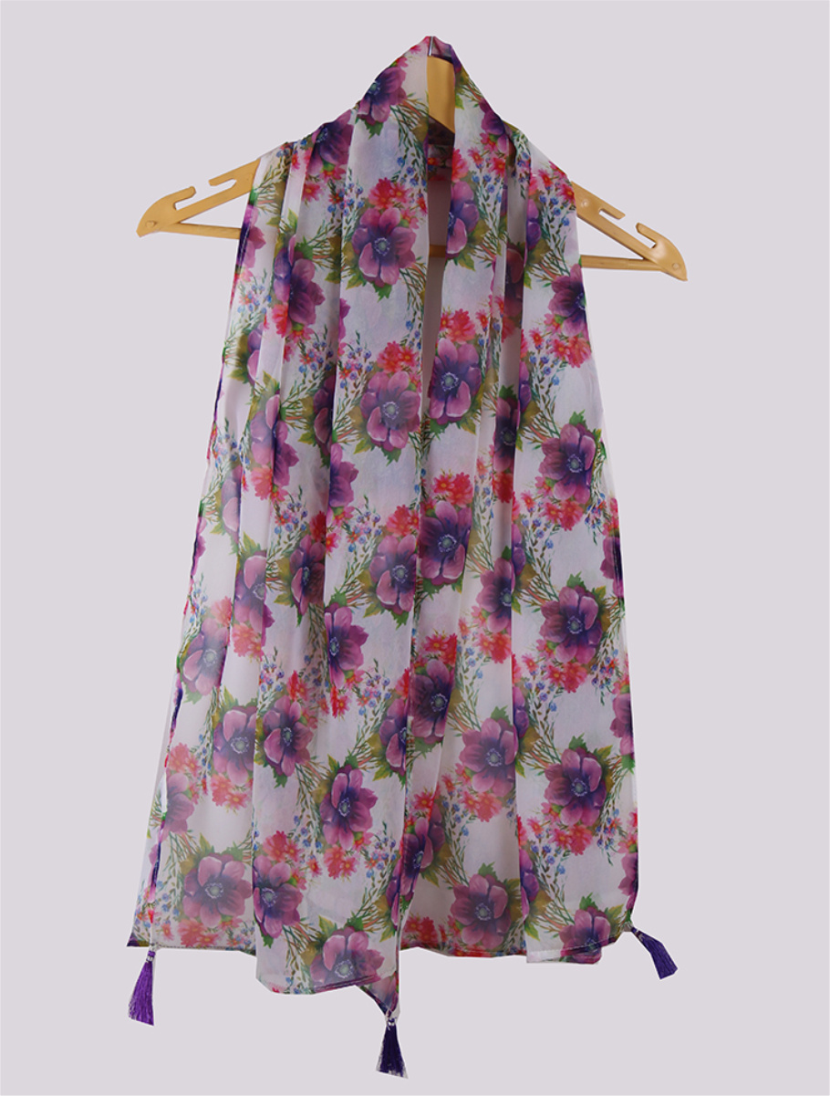 Gray Pink Digital Printed Georgette Stole with Tassel-33403