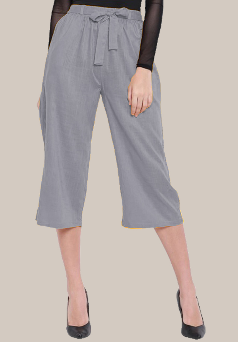 Gray Rayon Solid Women Culottes with Belt-35101