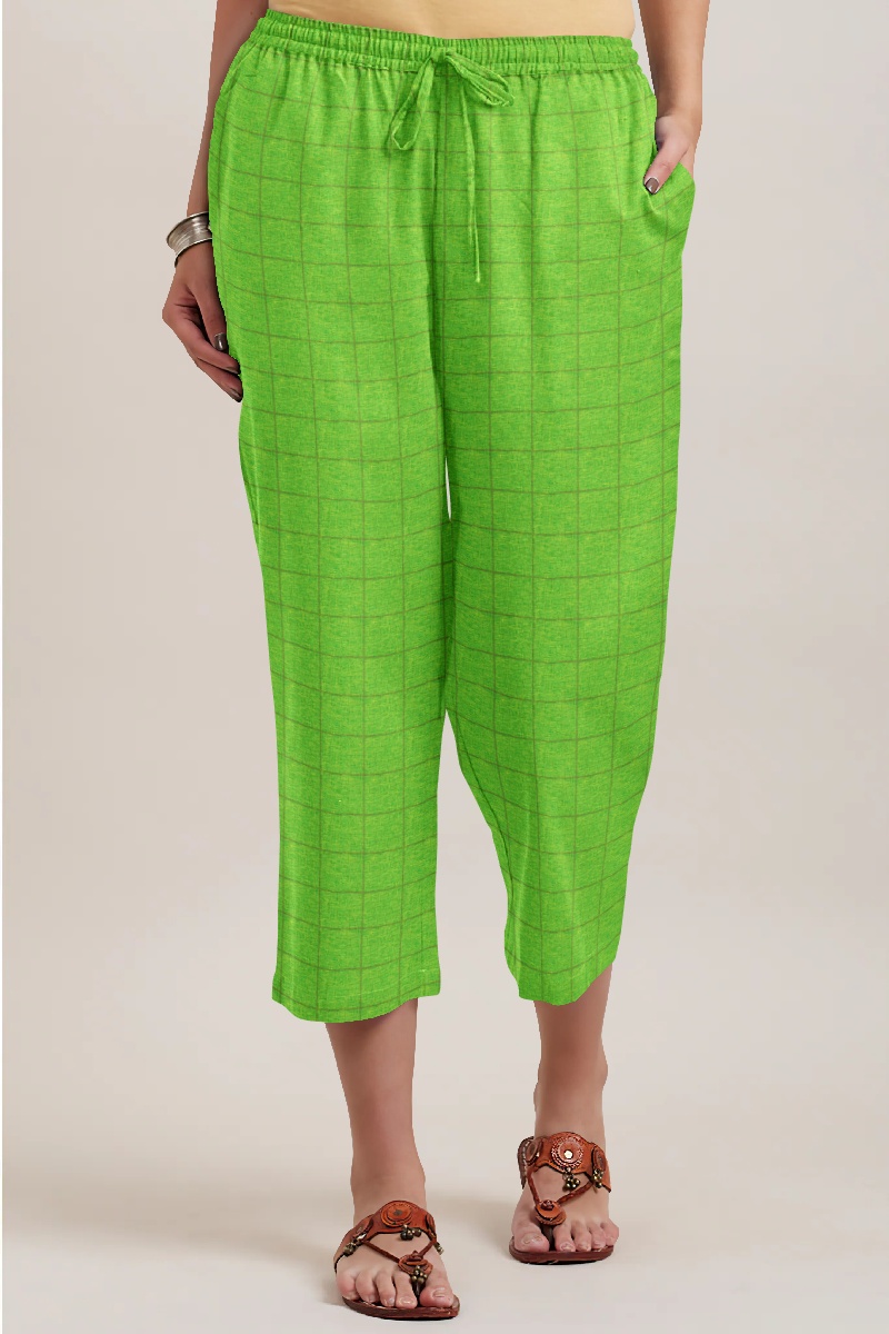 Green Golden Cotton Check Women Culotte-35931