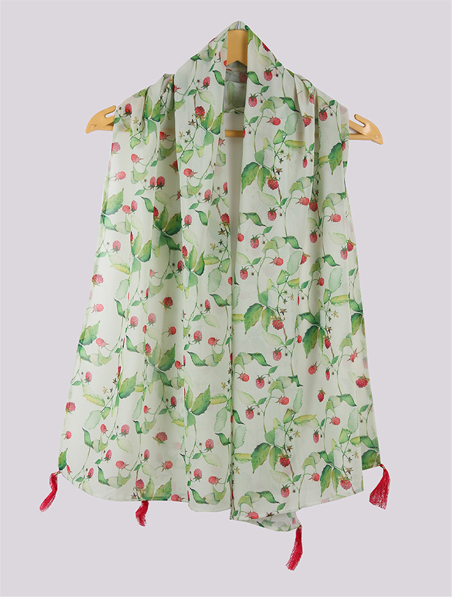 Green Pink Digital Printed Georgette Stole with Tassel-33419