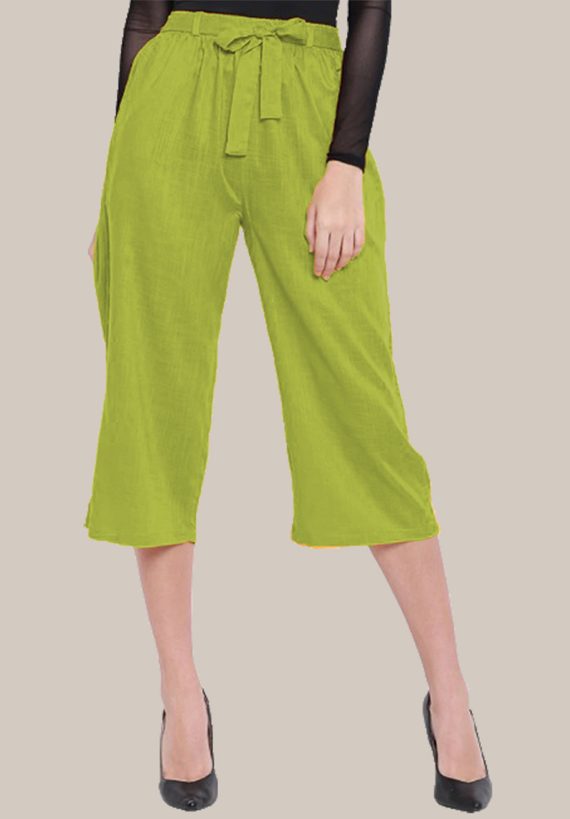 Green Rayon Solid Women Culottes with Belt-35115