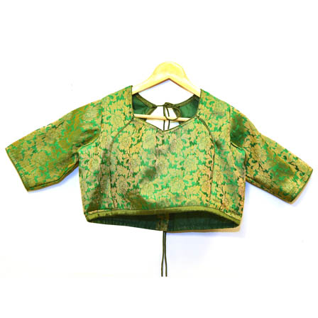 Green and Golden Floral Silk Brocade Blouse-30084