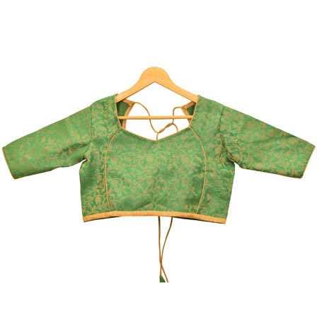 Green and Golden Leaf Silk Brocade Blouse-30096