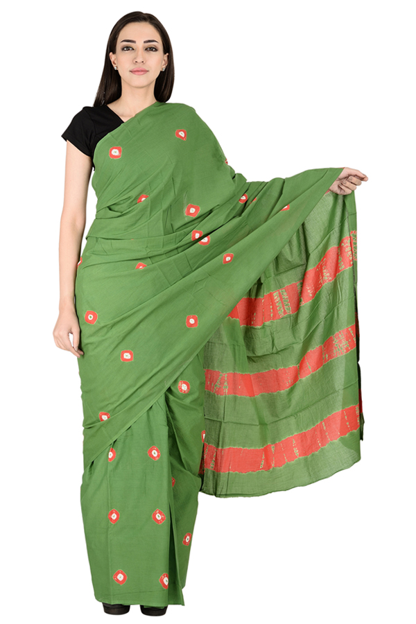 Green and Red Cotton shibori Print Saree-20135
