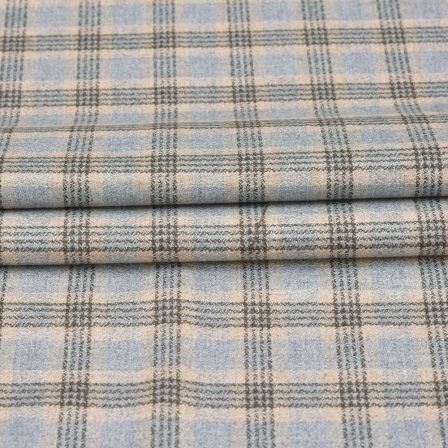 Grey Beige Checks Tweed Wool Fabric-90710