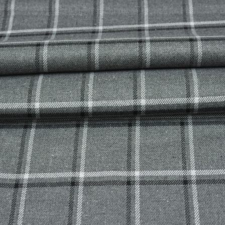 Grey White Checks Tweed Wool Fabric-90704