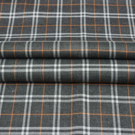 Grey White Checks Tweed Wool Fabric-90718