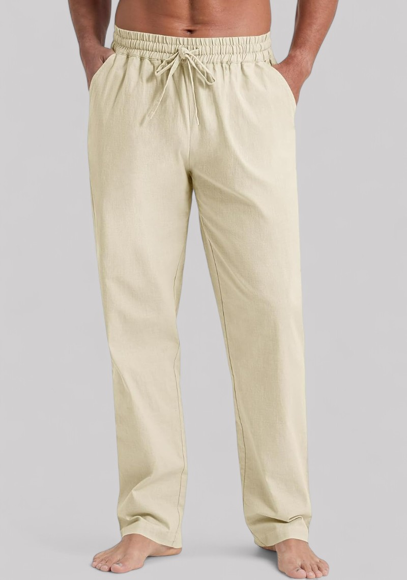 Light Beige Linen Relaxed Fit Men Pant-50205