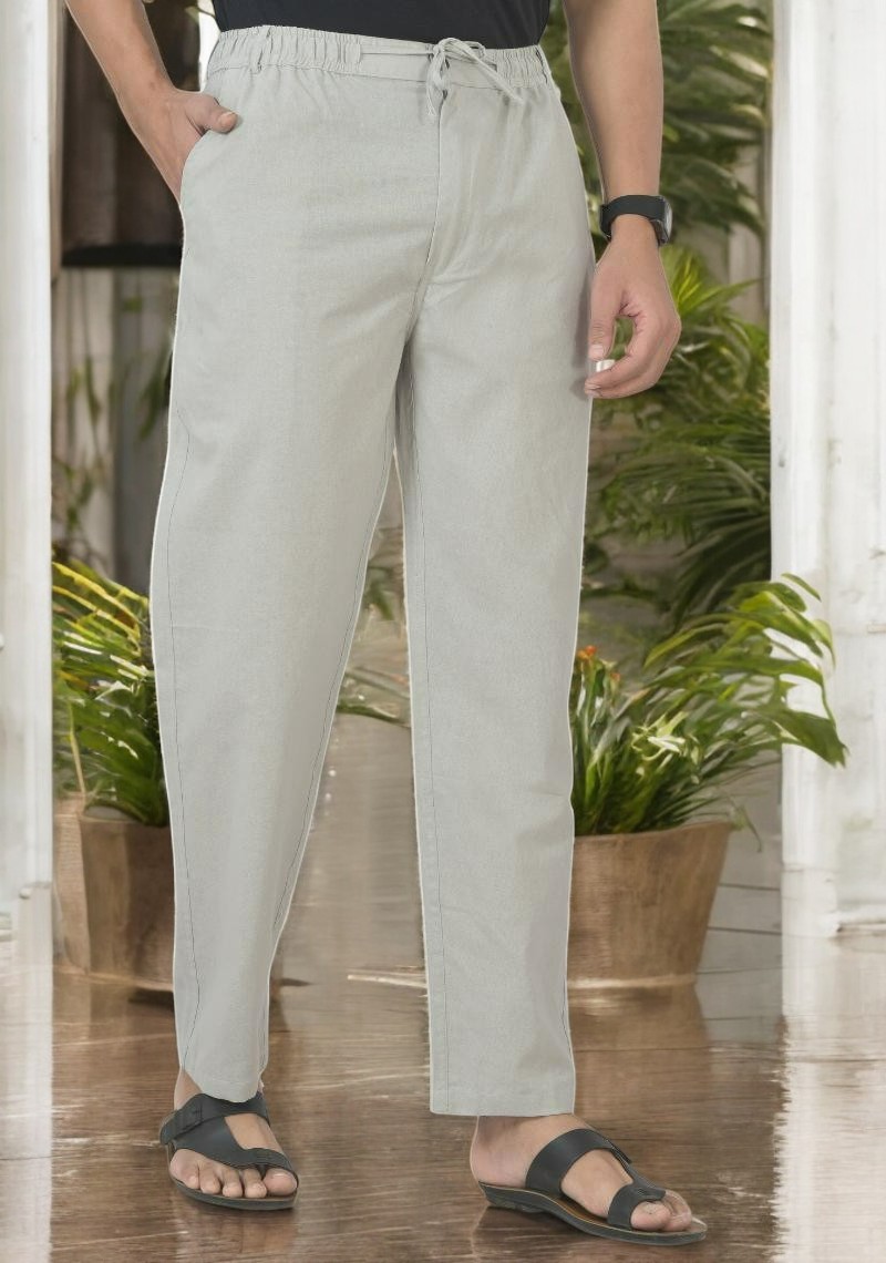 Light Gray Linen Regular Fit Pant-49412