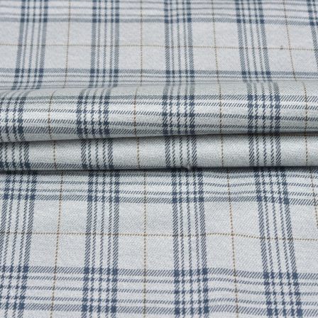 Light Grey Blue Checks Tweed Wool Fabric-90701