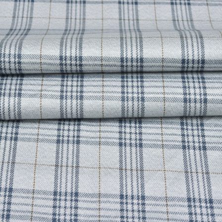 Light Grey Blue Checks Tweed Wool Fabric-90708