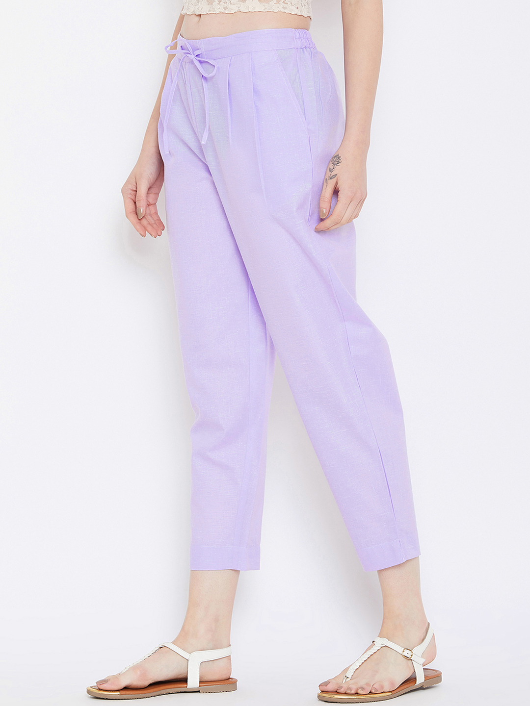 Light Purple Cotton Cropped Pant-33549