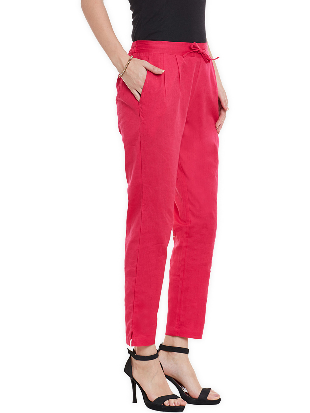 Magenta Pink Cotton Cropped Pant-33521