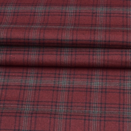 Maroon Black Checks Tweed Wool Fabric-90630