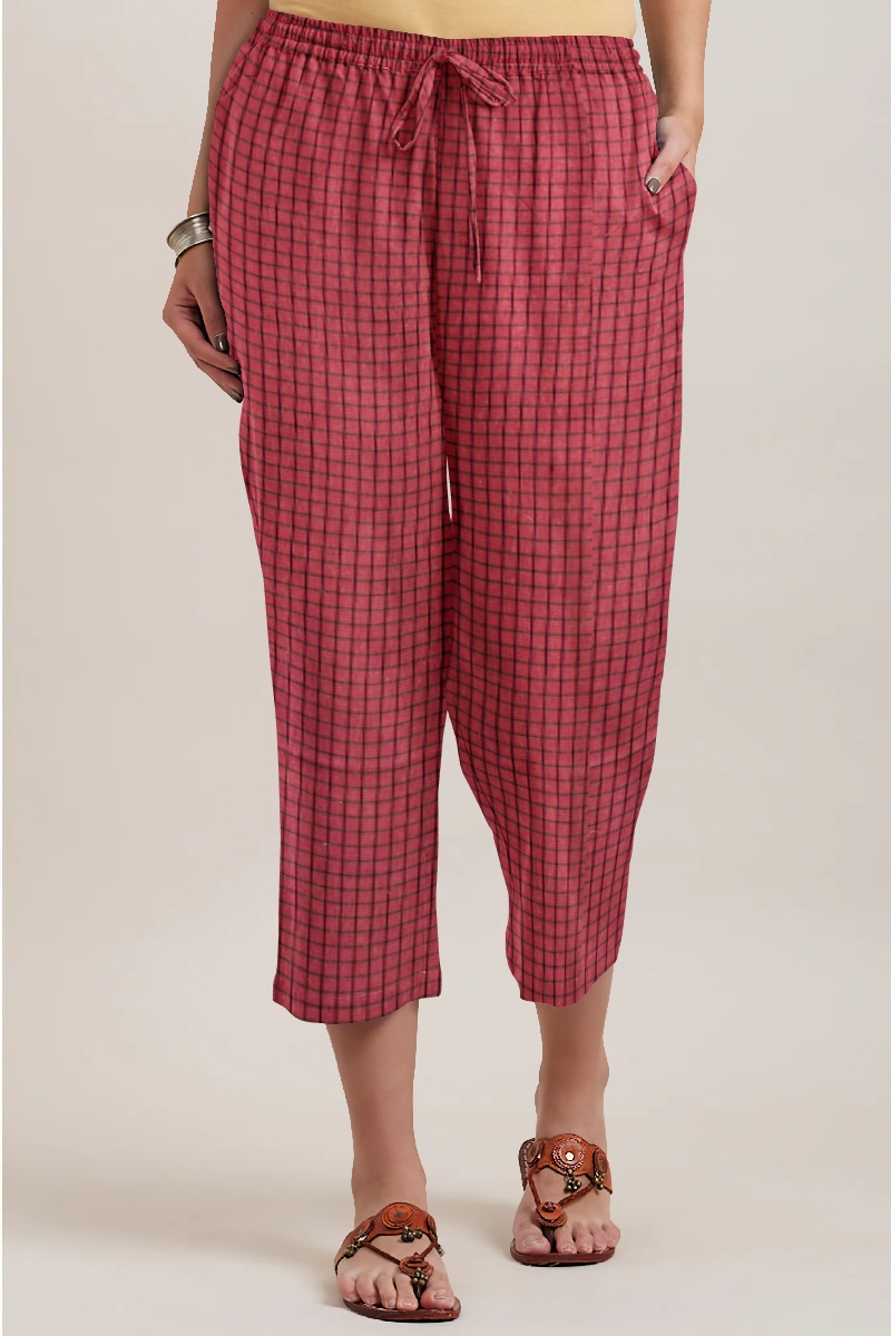 Maroon Black Cotton Check Women Culotte-35938