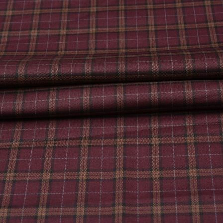Maroon Brown Checks Tweed Wool Fabric-90743