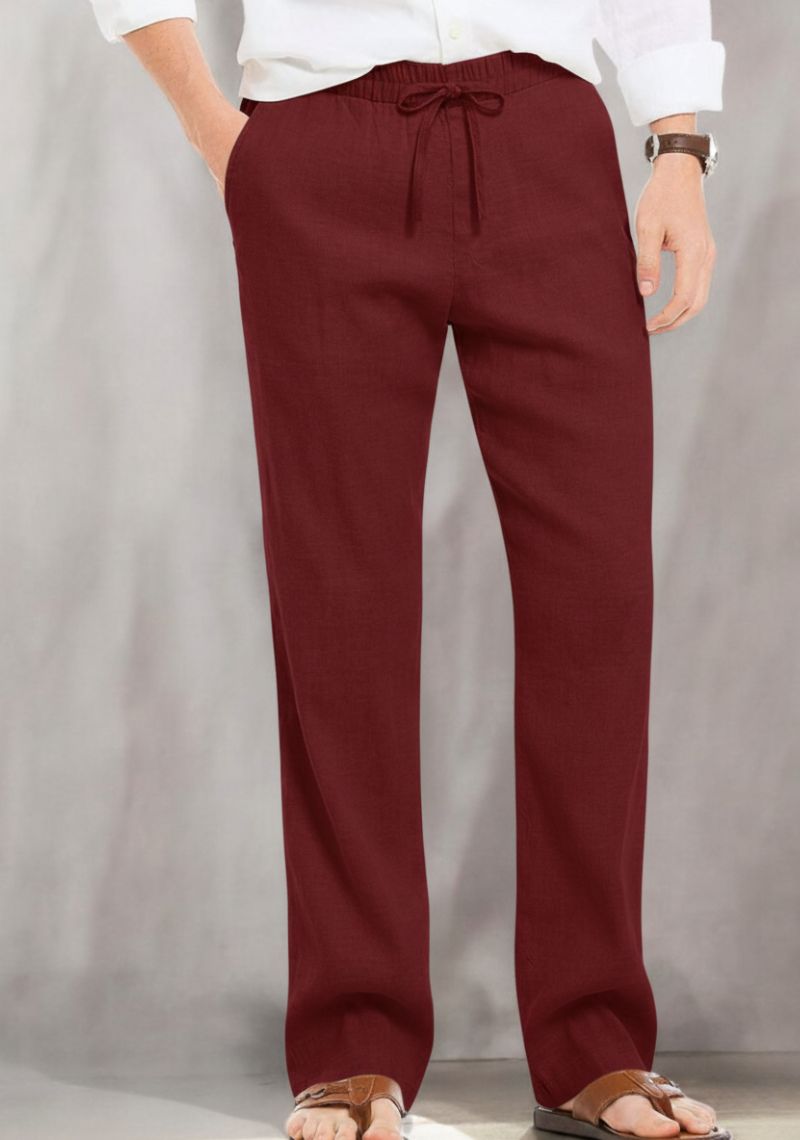 Maroon Linen Loose Fit Men Pant-50498