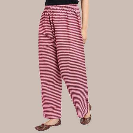 Maroon Pink Cotton Stripe Palazzo Pant-36306