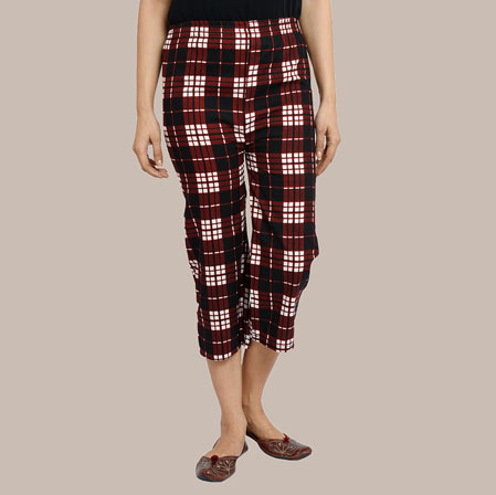 Maroon White and Black Cotton Check Culotte-36307