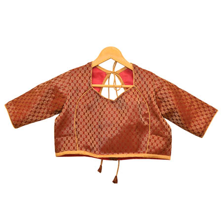 Maroon and Silver Flower Silk Brocade Blouse-30093