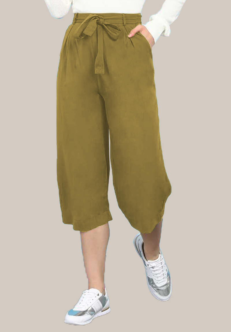Mehndi Green Rayon Solid Women Culottes with Belt-35103