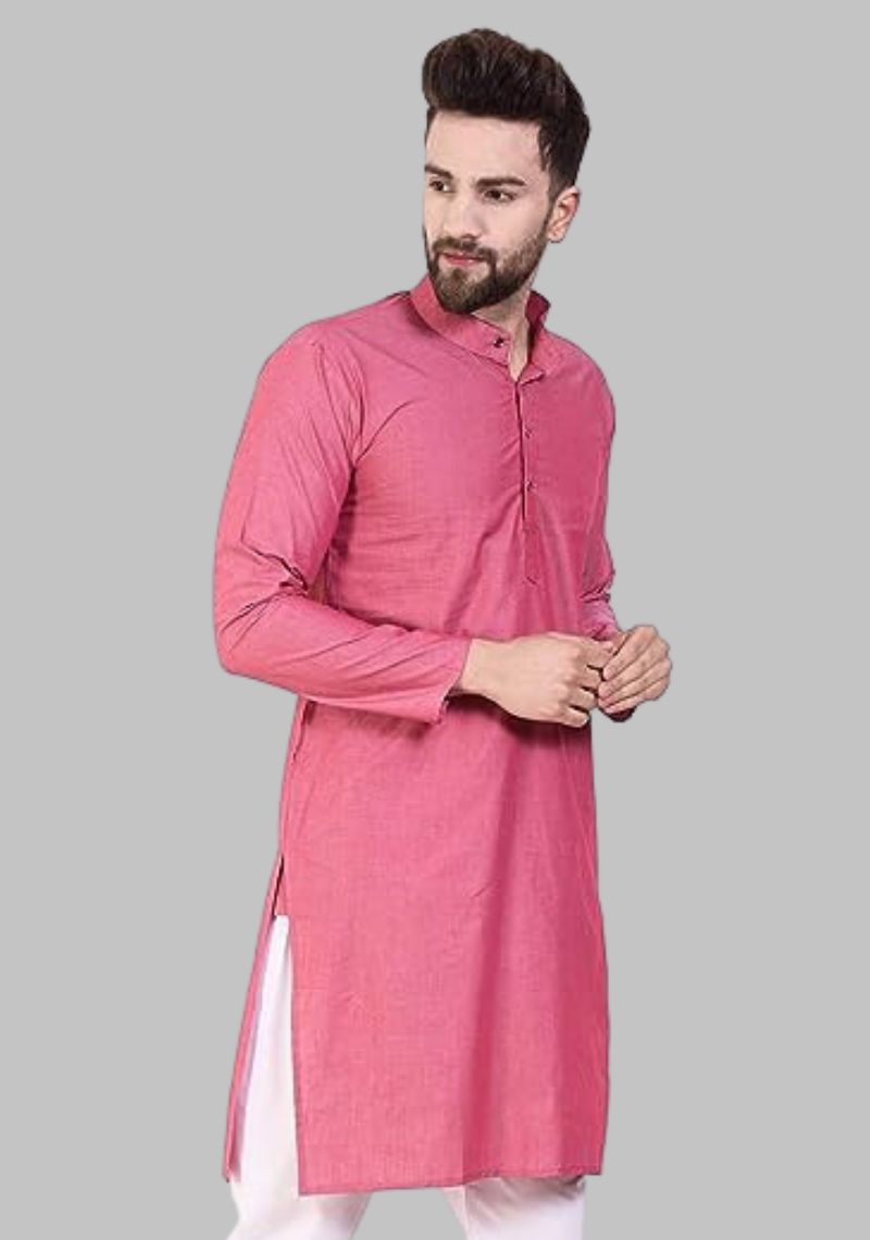 Buy Pink Mandarin Collar Long Sleeves Straight Kurta Cotton for