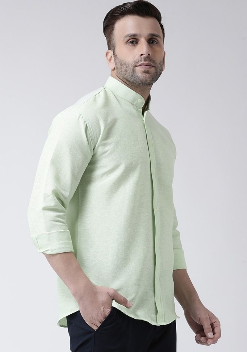 Mint Green Cotton Handloom Men Shirt-48738