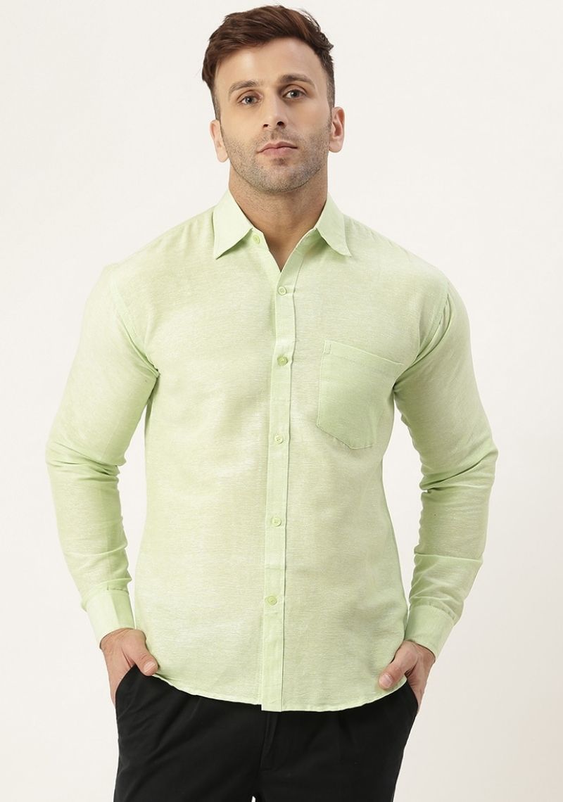 Mint Green Cotton Handloom Men Shirt-48746