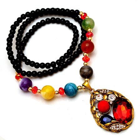 MultiColor Pearls Drop Neckless with Egg Pattern Pandent for Women