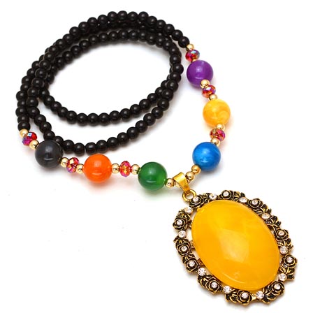 MultiColor Pearls Drop Neckless with Round Pattern Pandent for Women