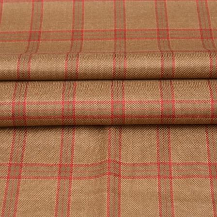 Mustard Red Checks Tweed Wool Fabric-90706