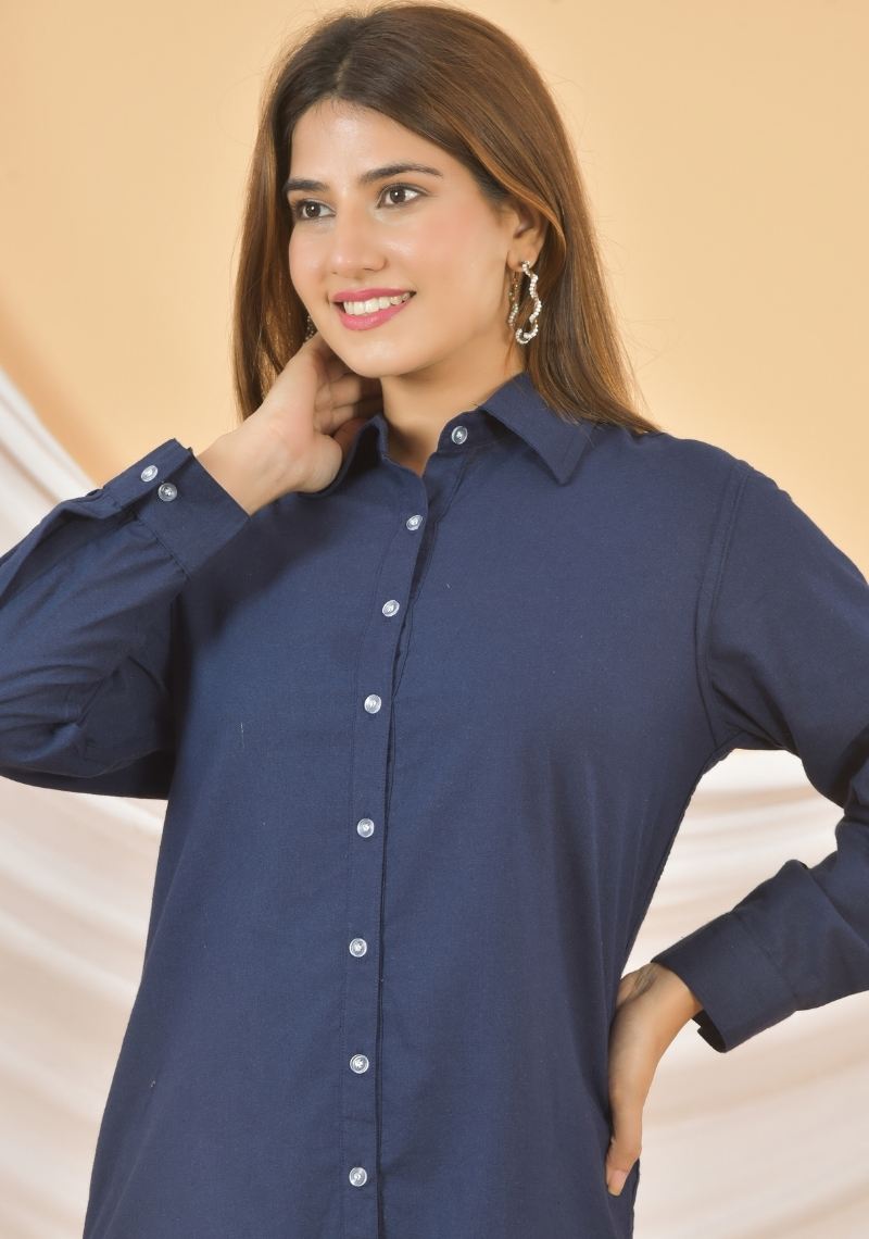 Navy Blue Airy-Linen Shirt-49150