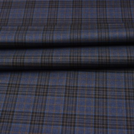 Navy Blue Black Checks Tweed Wool Fabric-90730