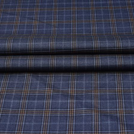 Navy Blue Black Checks Tweed Wool Fabric-90734