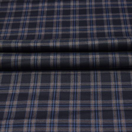 Navy Blue Black Checks Tweed Wool Fabric-90738