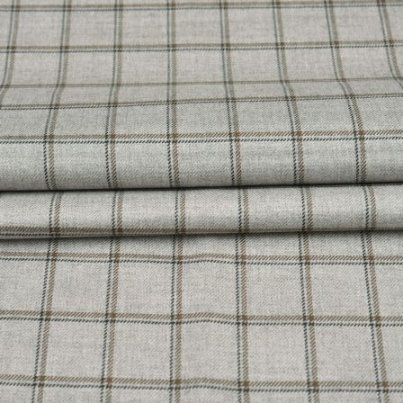 Off White Black Checks Tweed Wool Fabric-90698