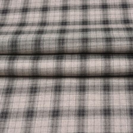 Off White Black Checks Tweed Wool Fabric-90744